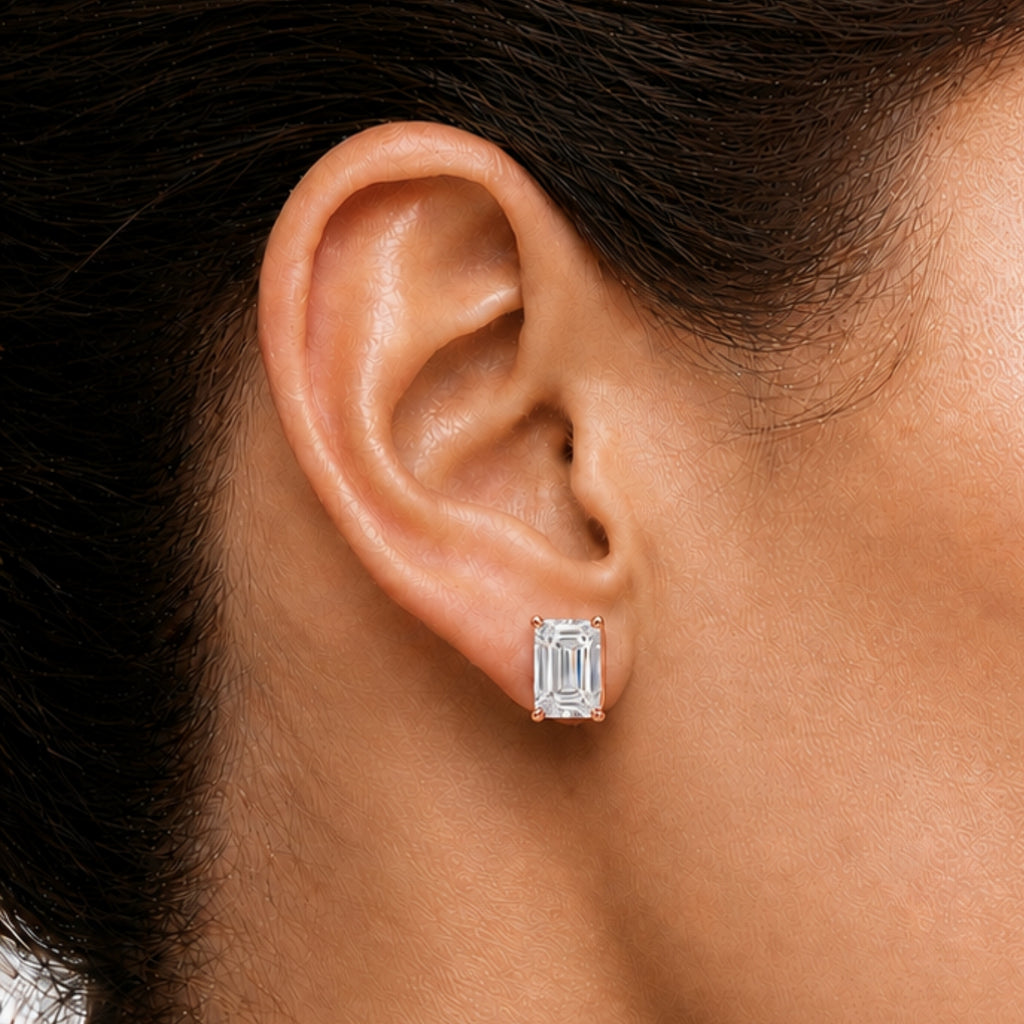 1.00 - 3.00 Carat T.W. Emerald-cut Lab Grown Diamond (F/VS+) Stud Earrings with Double Notch Post & Pushback