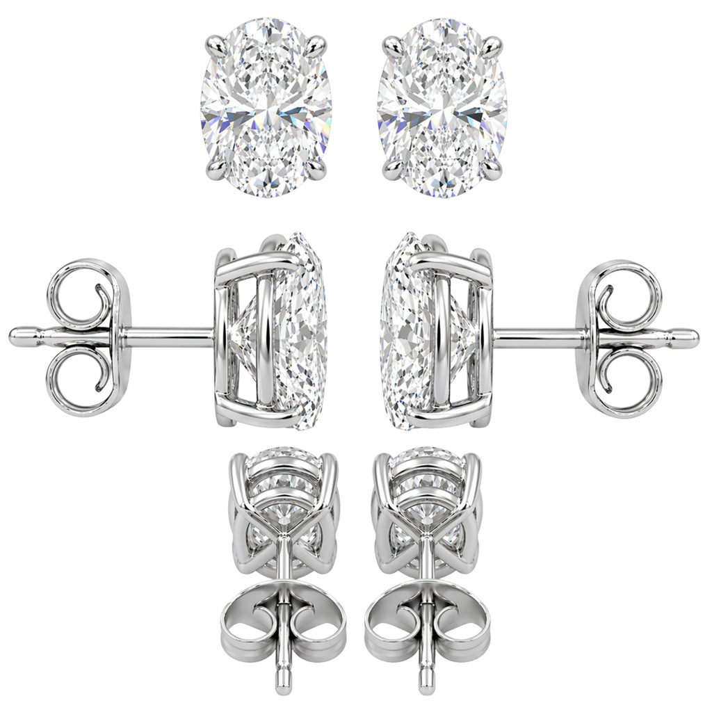 1.00 - 3.00 Carat T.W. Oval-cut Lab Grown Diamond (F/VS+) Stud Earrings with Double Notch Post & Pushback