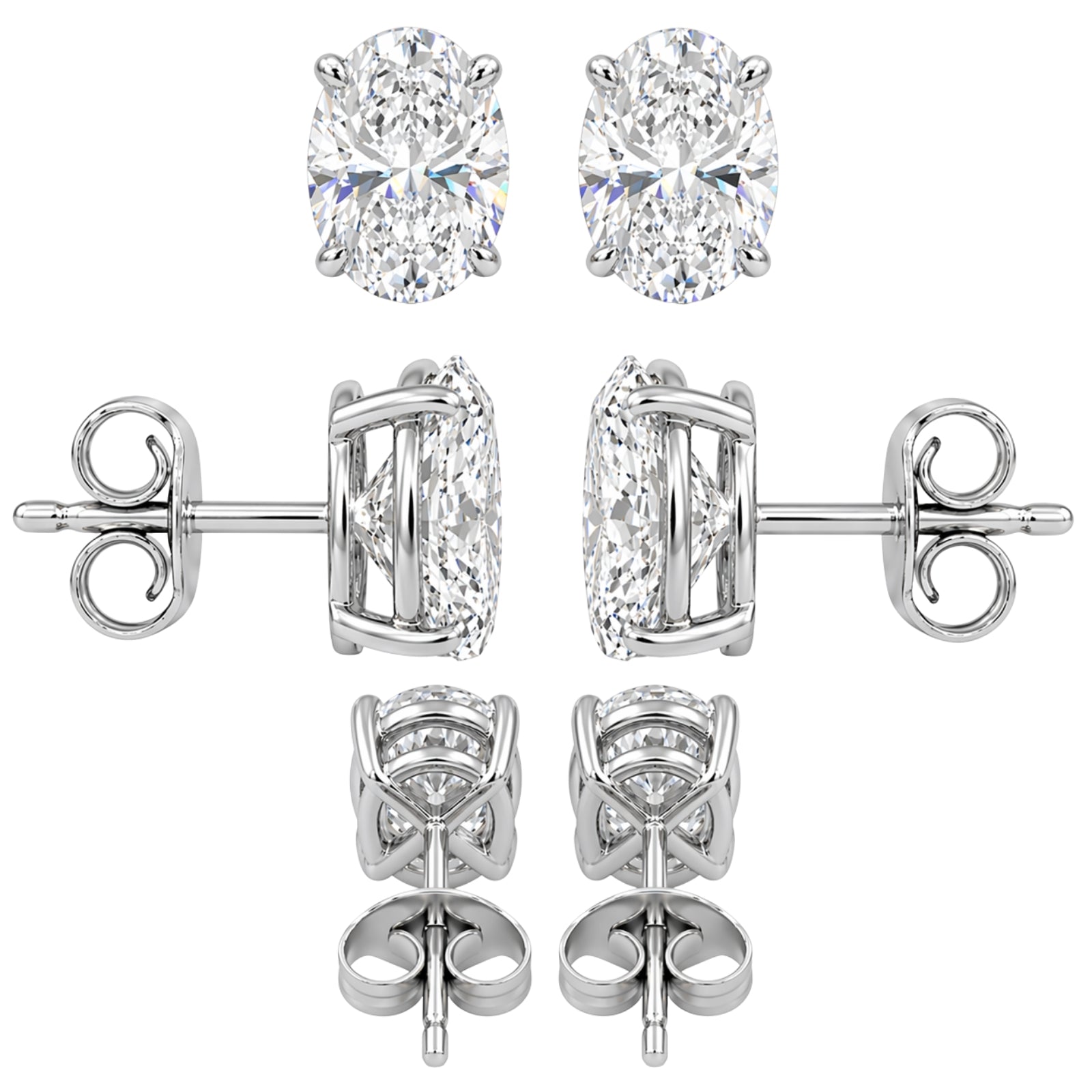 1.00 - 3.00 Carat T.W. Oval-cut Lab Grown Diamond (F/VS+) Stud Earrings with Double Notch Post & Pushback