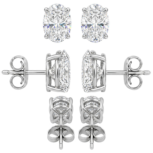 1.00 - 3.00 Carat T.W. Oval-cut Lab Grown Diamond (F/VS+) Stud Earrings with Double Notch Post & Pushback