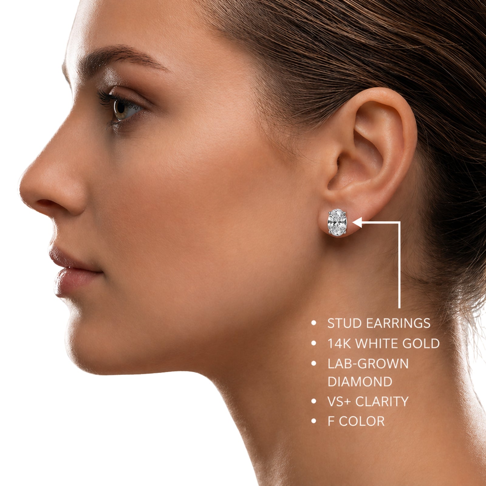 1.00 - 3.00 Carat T.W. Oval-cut Lab Grown Diamond (F/VS+) Stud Earrings with Double Notch Post & Pushback