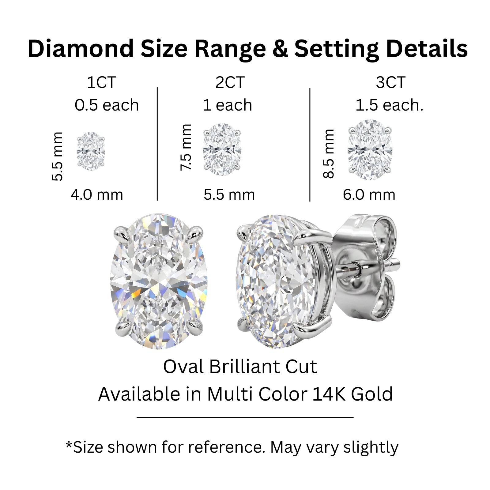 1.00 - 3.00 Carat T.W. Oval-cut Lab Grown Diamond (F/VS+) Stud Earrings with Double Notch Post & Pushback