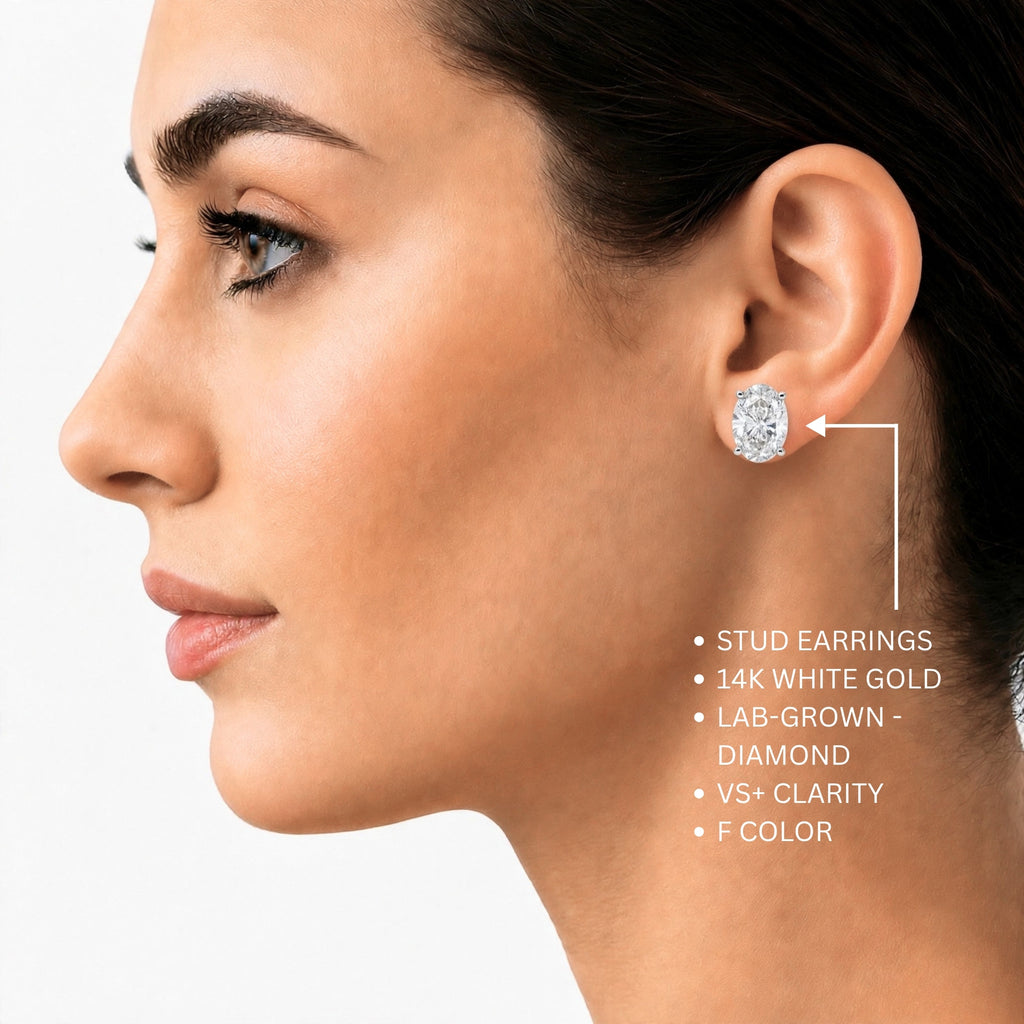 1.00 - 3.00 Carat T.W. Oval-cut Lab Grown Diamond (F/VS+) Stud Earrings with Double Notch Post & Pushback
