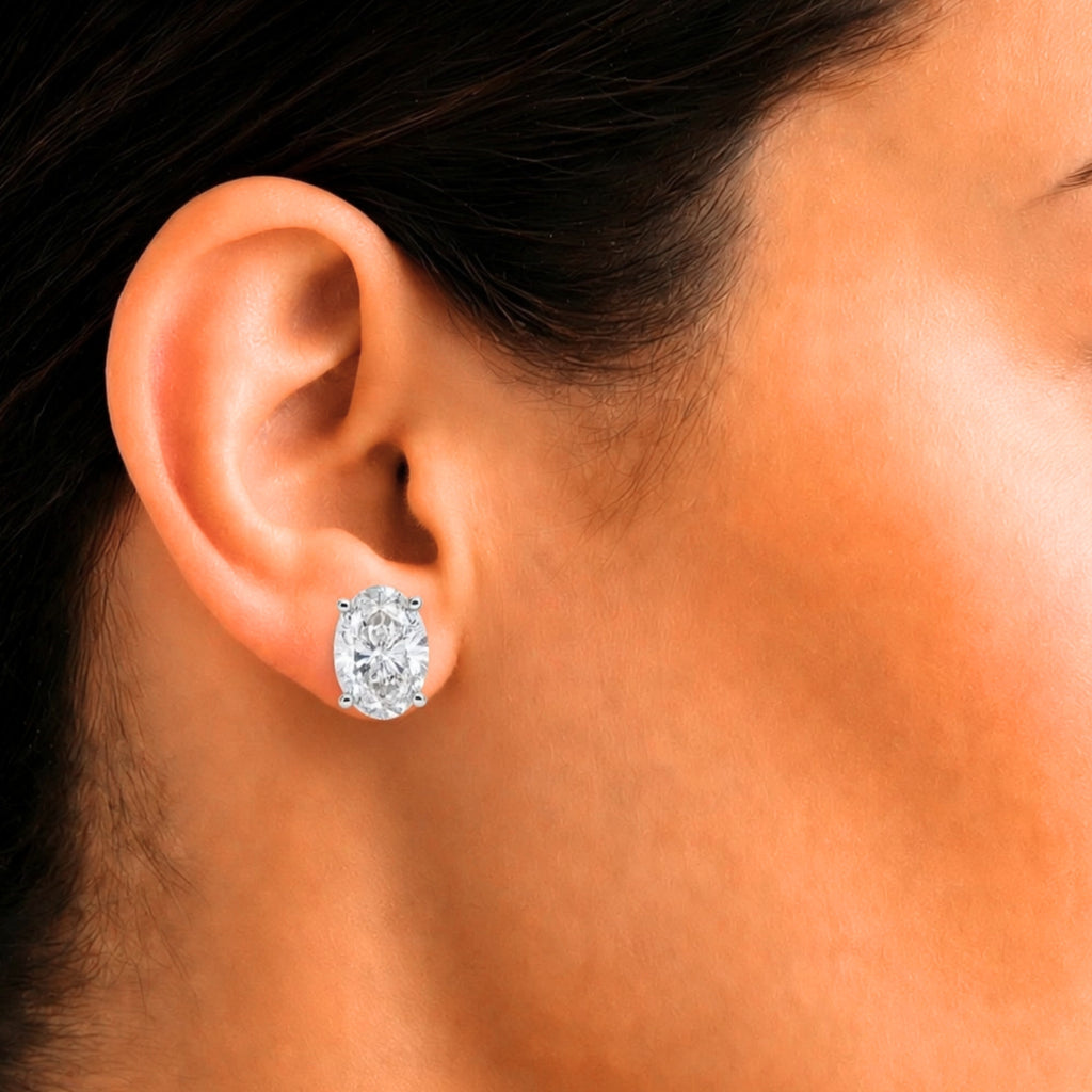 1.00 - 3.00 Carat T.W. Oval-cut Lab Grown Diamond (F/VS+) Stud Earrings with Double Notch Post & Pushback