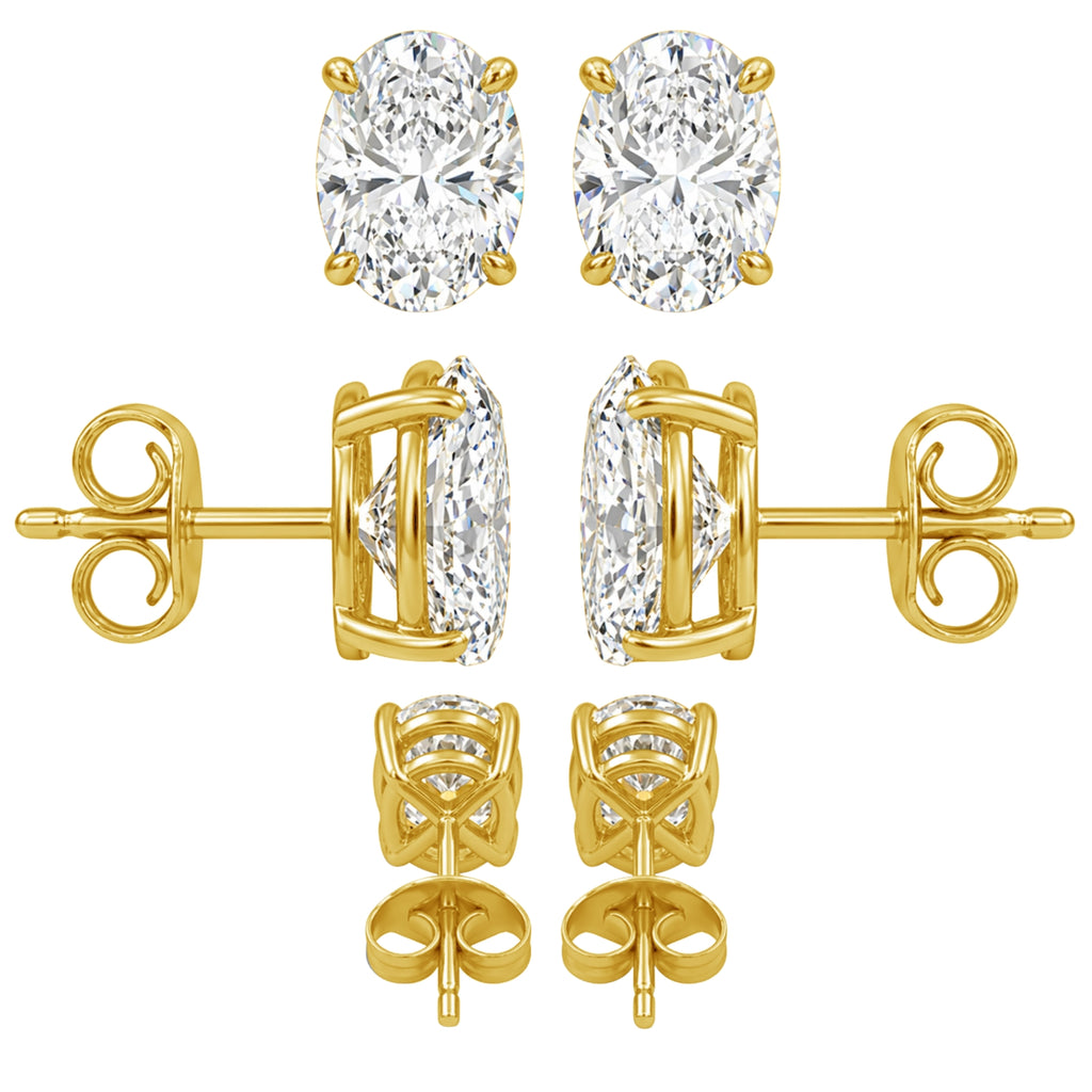 1.00 - 3.00 Carat T.W. Oval-cut Lab Grown Diamond (F/VS+) Stud Earrings with Double Notch Post & Pushback