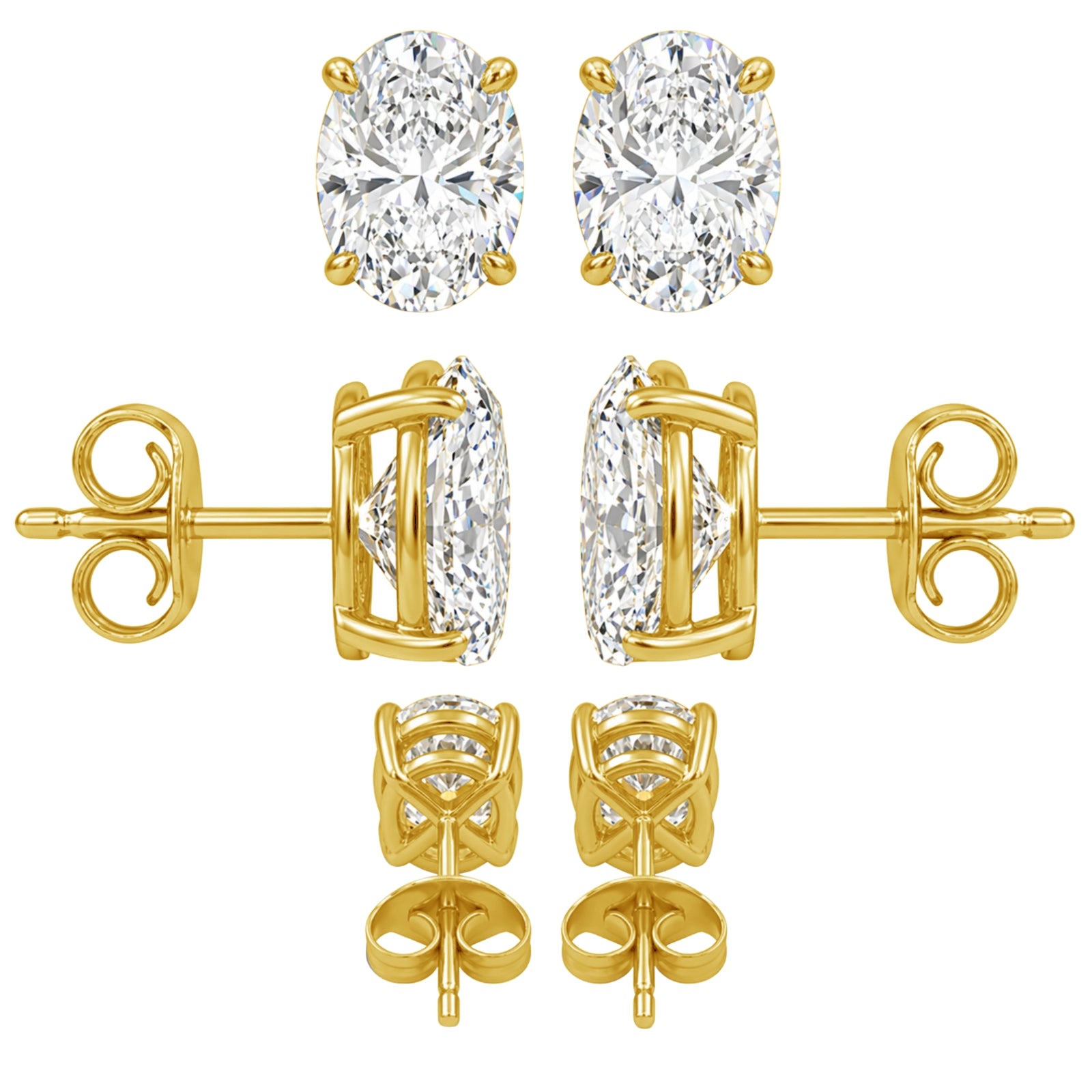 1.00 - 3.00 Carat T.W. Oval-cut Lab Grown Diamond (F/VS+) Stud Earrings with Double Notch Post & Pushback