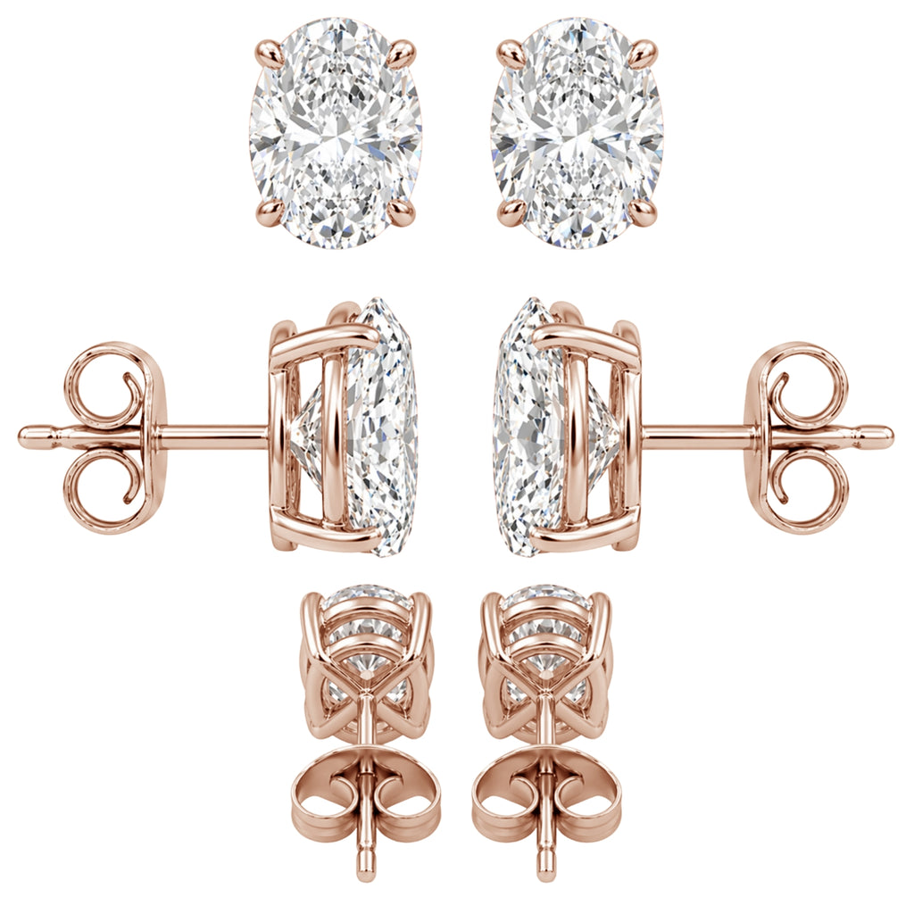 1.00 - 3.00 Carat T.W. Oval-cut Lab Grown Diamond (F/VS+) Stud Earrings with Double Notch Post & Pushback