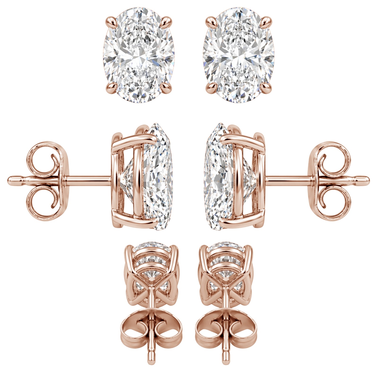 1.00 - 3.00 Carat T.W. Oval-cut Lab Grown Diamond (F/VS+) Stud Earrings with Double Notch Post & Pushback