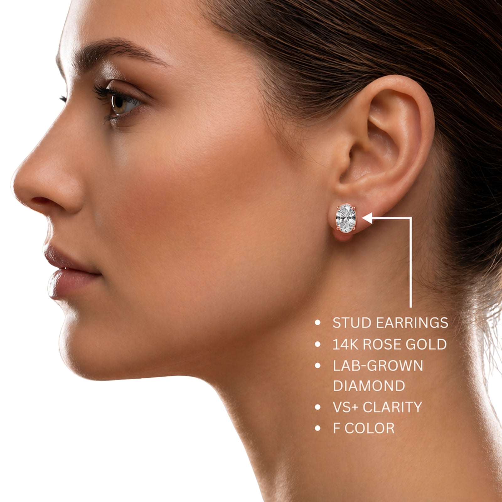 1.00 - 3.00 Carat T.W. Oval-cut Lab Grown Diamond (F/VS+) Stud Earrings with Double Notch Post & Pushback