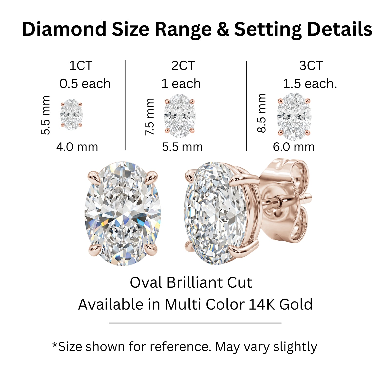 1.00 - 3.00 Carat T.W. Oval-cut Lab Grown Diamond (F/VS+) Stud Earrings with Double Notch Post & Pushback