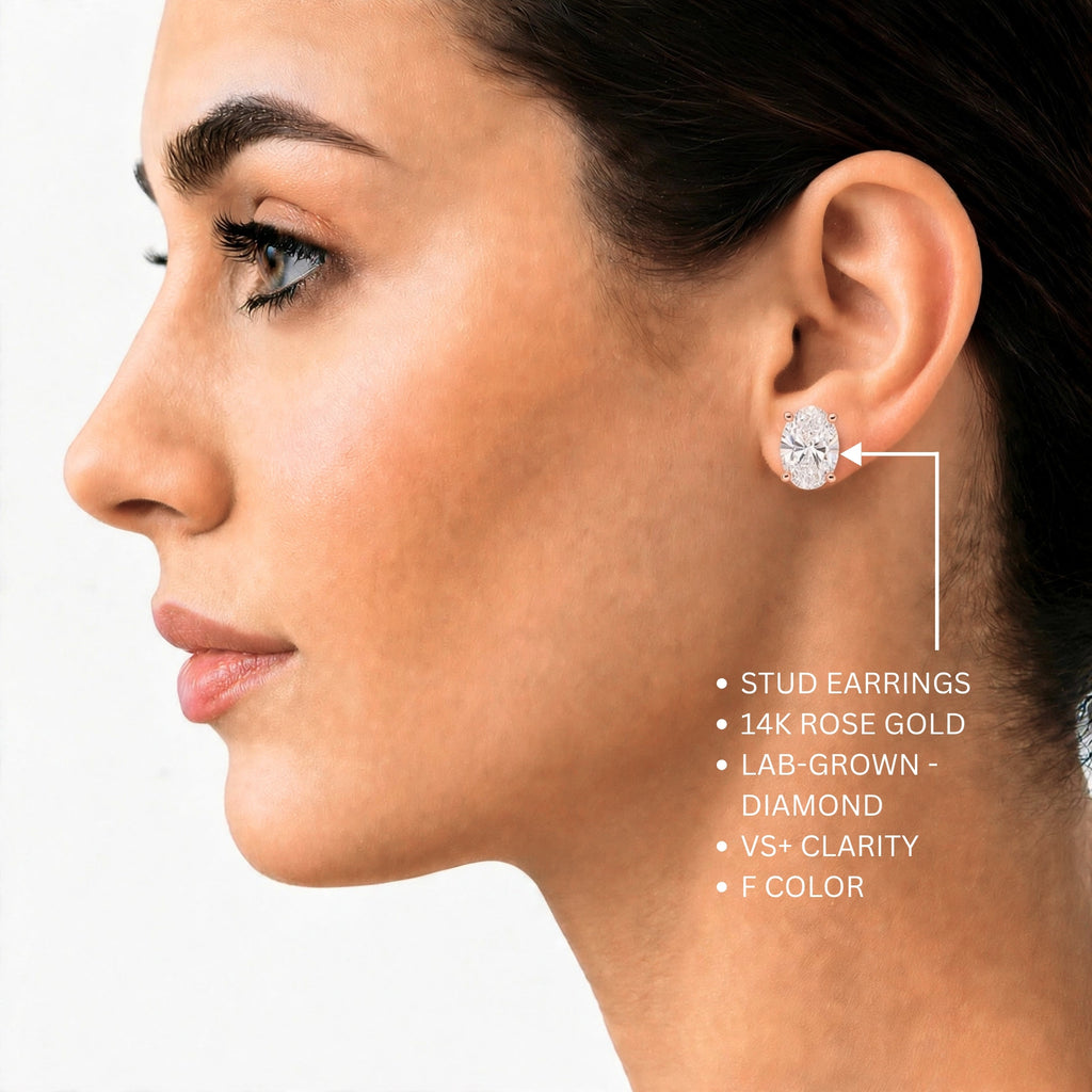 1.00 - 3.00 Carat T.W. Oval-cut Lab Grown Diamond (F/VS+) Stud Earrings with Double Notch Post & Pushback