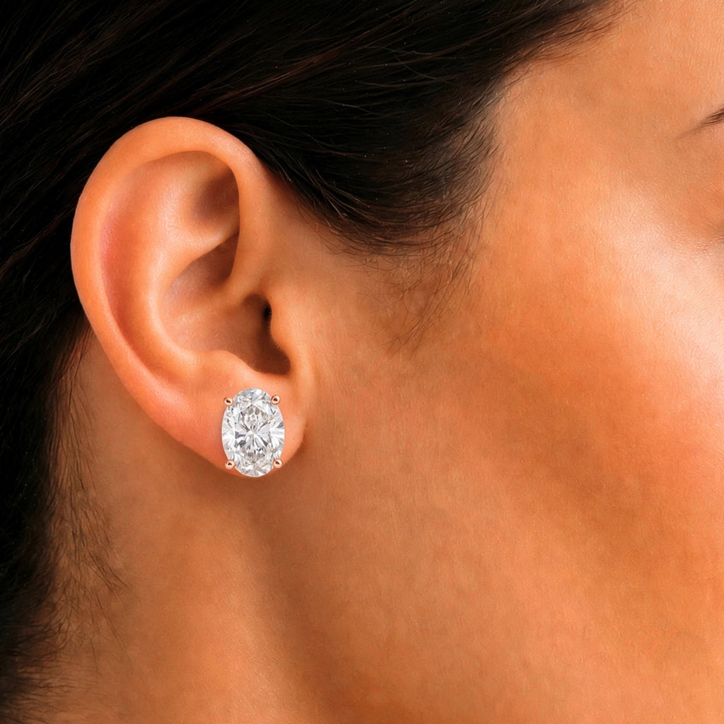 1.00 - 3.00 Carat T.W. Oval-cut Lab Grown Diamond (F/VS+) Stud Earrings with Double Notch Post & Pushback