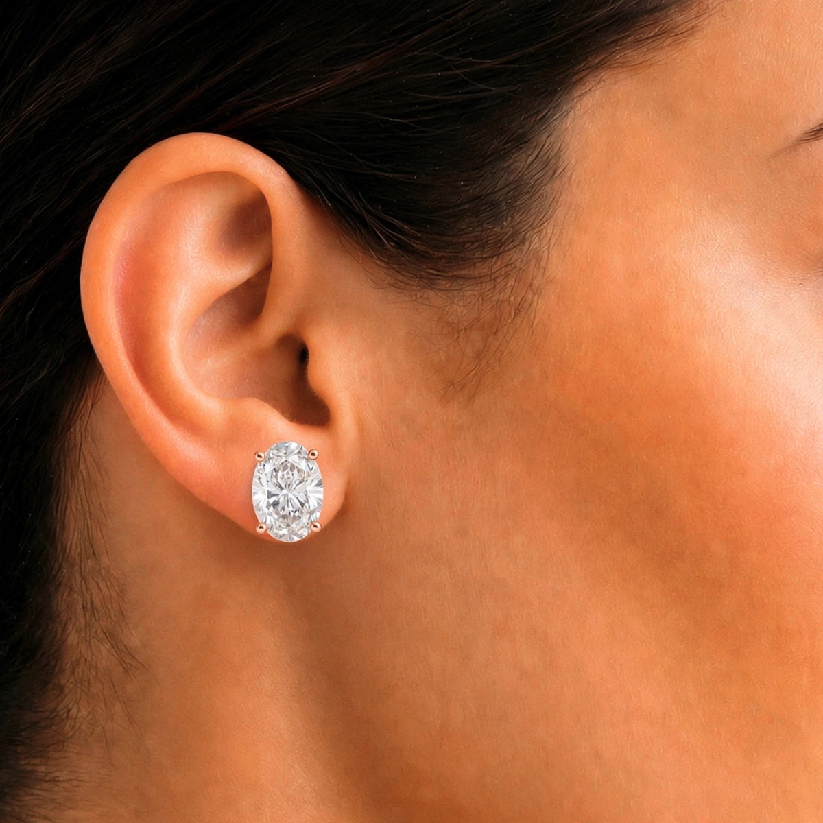 1.00 - 3.00 Carat T.W. Oval-cut Lab Grown Diamond (F/VS+) Stud Earrings with Double Notch Post & Pushback