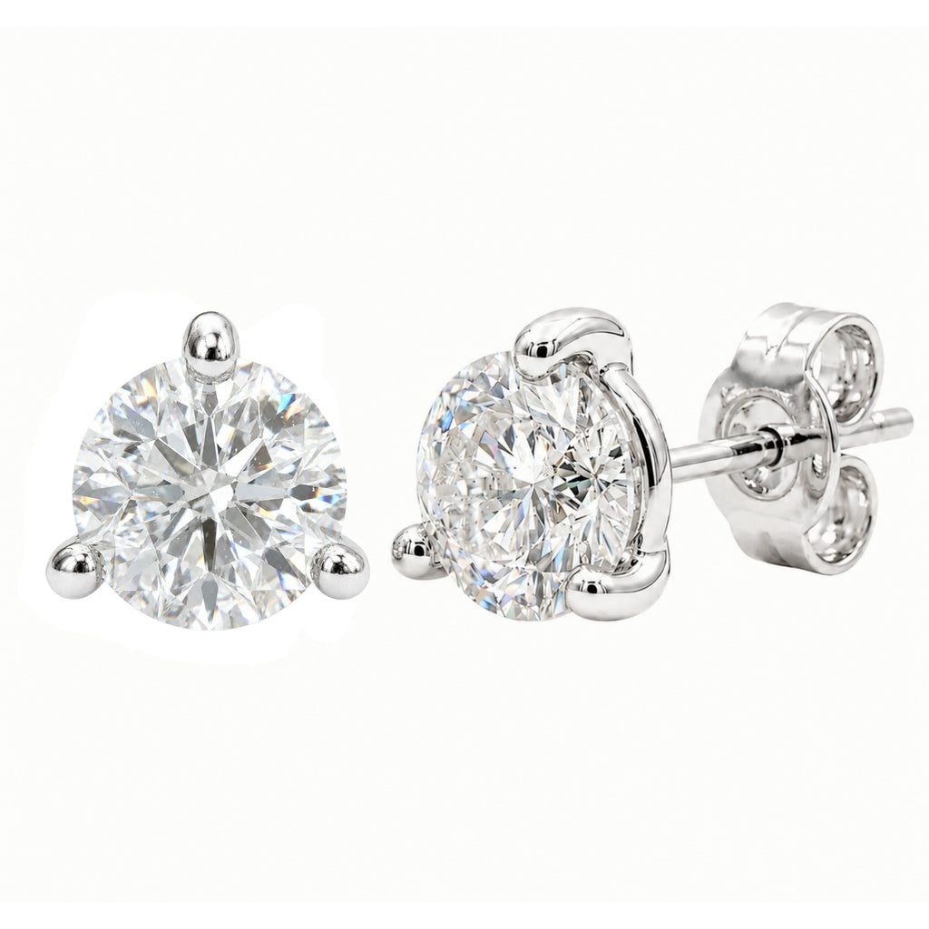 Diamonair  0.25 - 3.00 Carat T.W. Round-cut Lab Grown Diamond (F/VS+) 14K Gold Martini Stud Earrings with Double Notch Post & Pushback