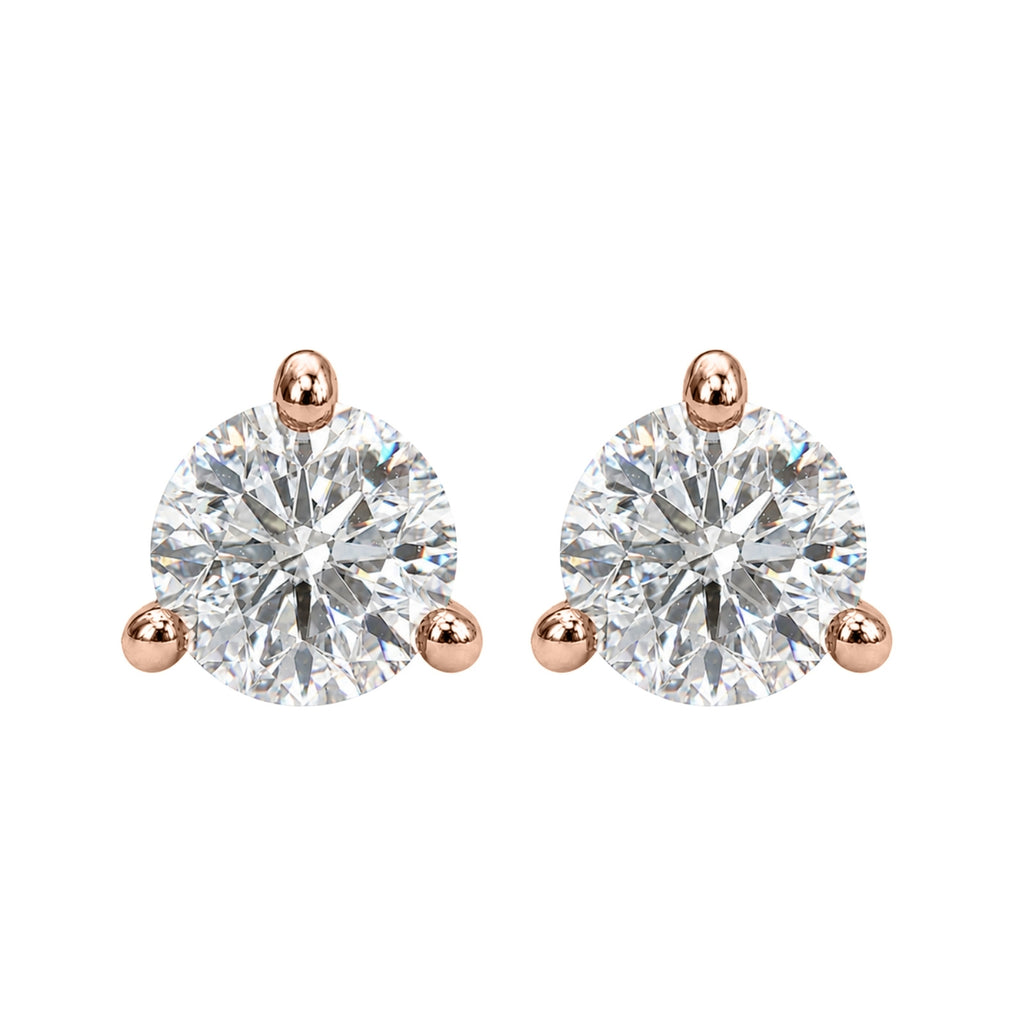 Diamonair  0.25 - 3.00 Carat T.W. Round-cut Lab Grown Diamond (F/VS+) 14K Gold Martini Stud Earrings with Double Notch Post & Pushback