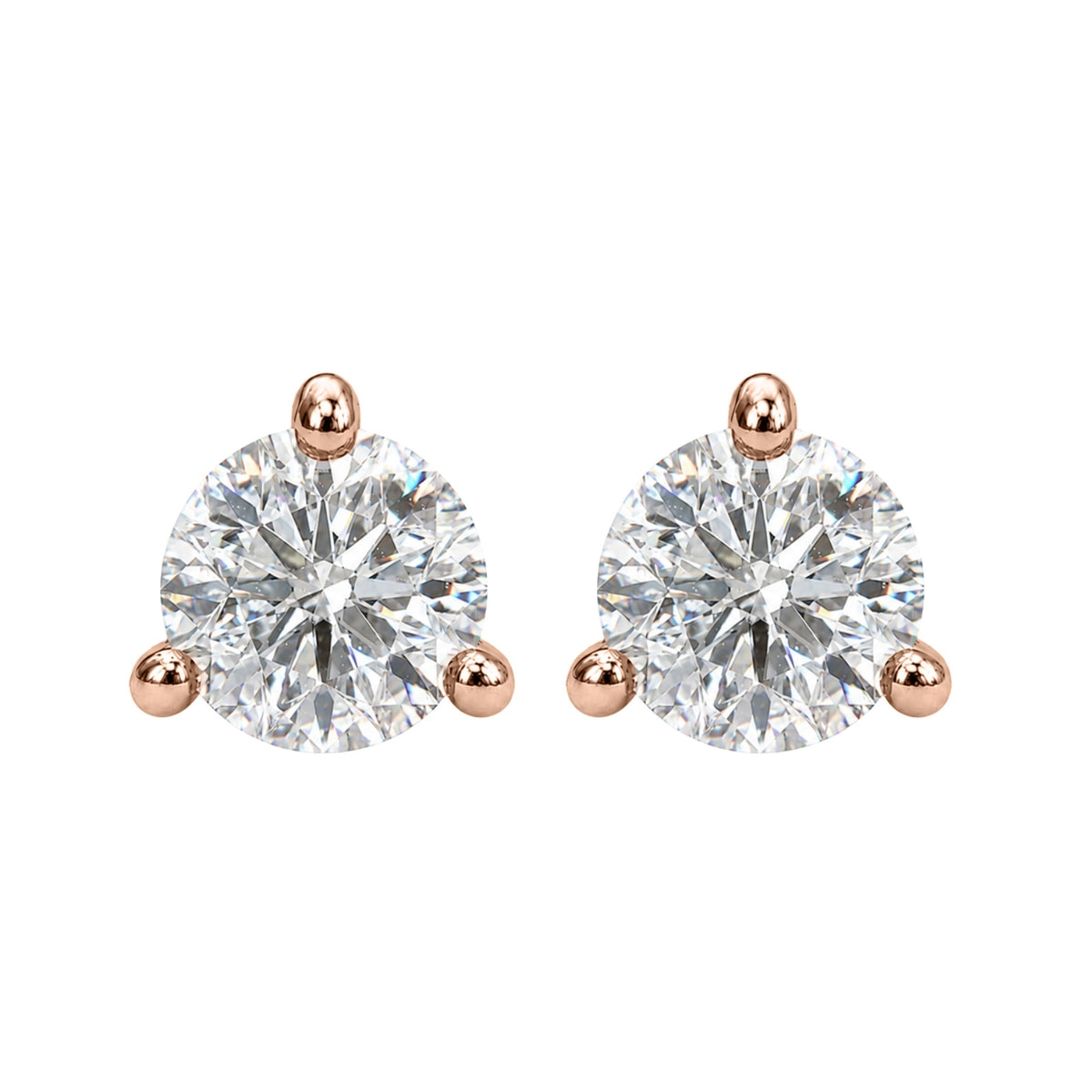 Diamonair  0.25 - 3.00 Carat T.W. Round-cut Lab Grown Diamond (F/VS+) 14K Gold Martini Stud Earrings with Double Notch Post & Pushback