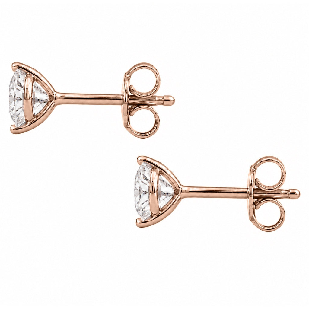 Diamonair  0.25 - 3.00 Carat T.W. Round-cut Lab Grown Diamond (F/VS+) 14K Gold Martini Stud Earrings with Double Notch Post & Pushback