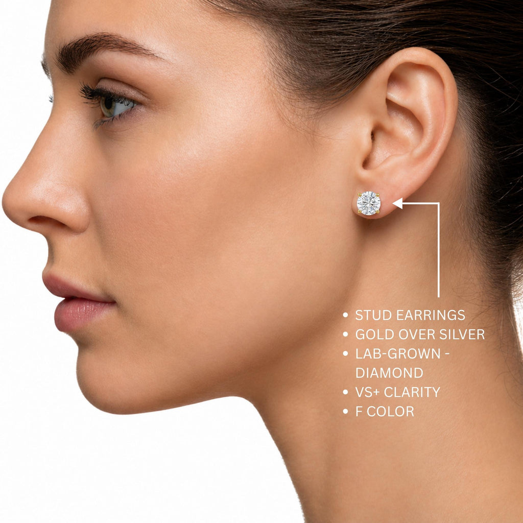 Diamonair 4 Prong Stud Earings Set - Lab Grown Diamond Sterling Silver Stud Earrings