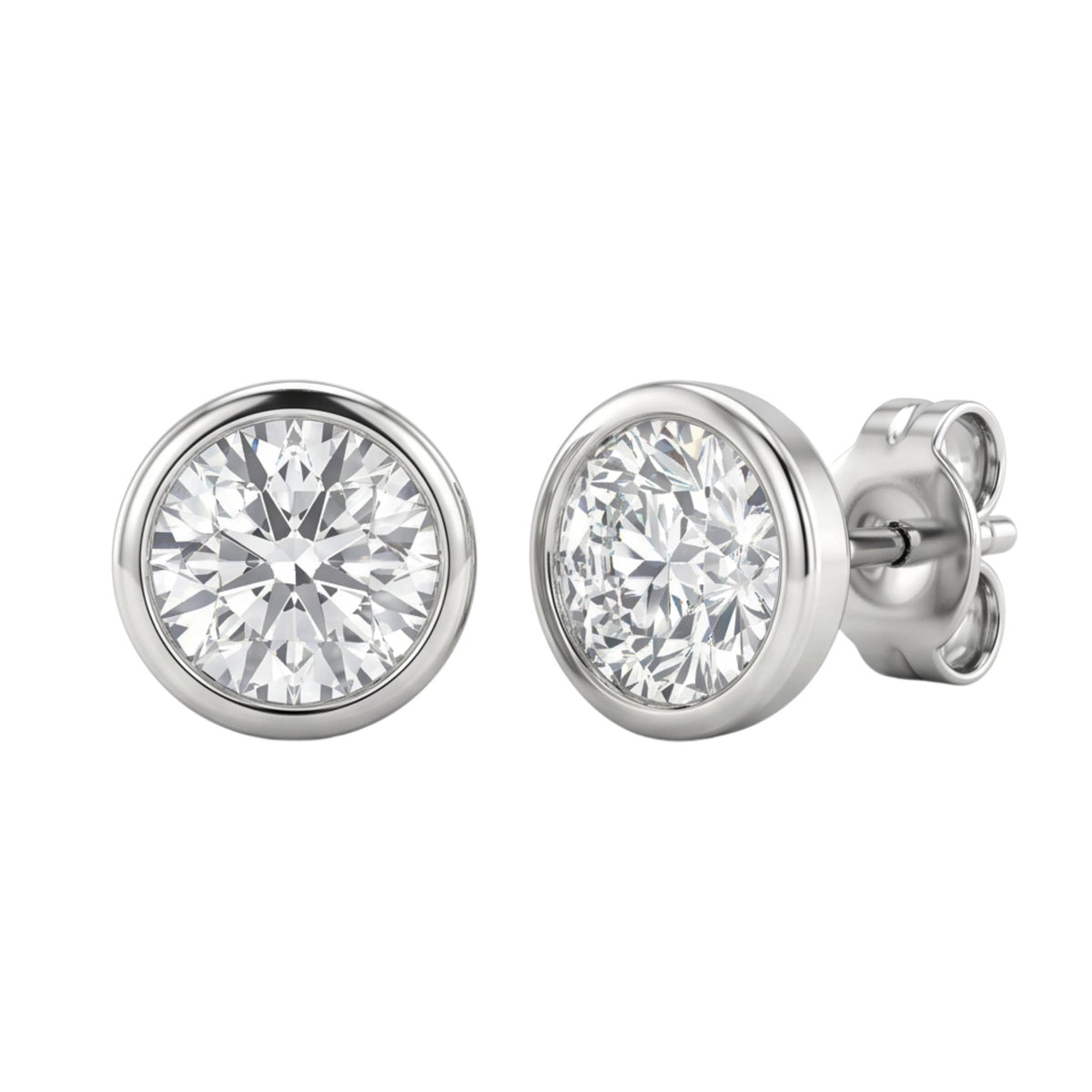 Diamonair Solitaire Bezel Earings Set - Lab Grown Diamond 14K Gold Solitaire Bezel Earrings