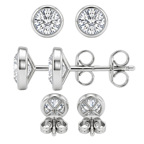 0.50-3.00 Carat T.W. Round-cut Lab Grown Diamond (F/VS+) 14K Gold Bezel set Stud Earrings with Double Notch Post & Pushback