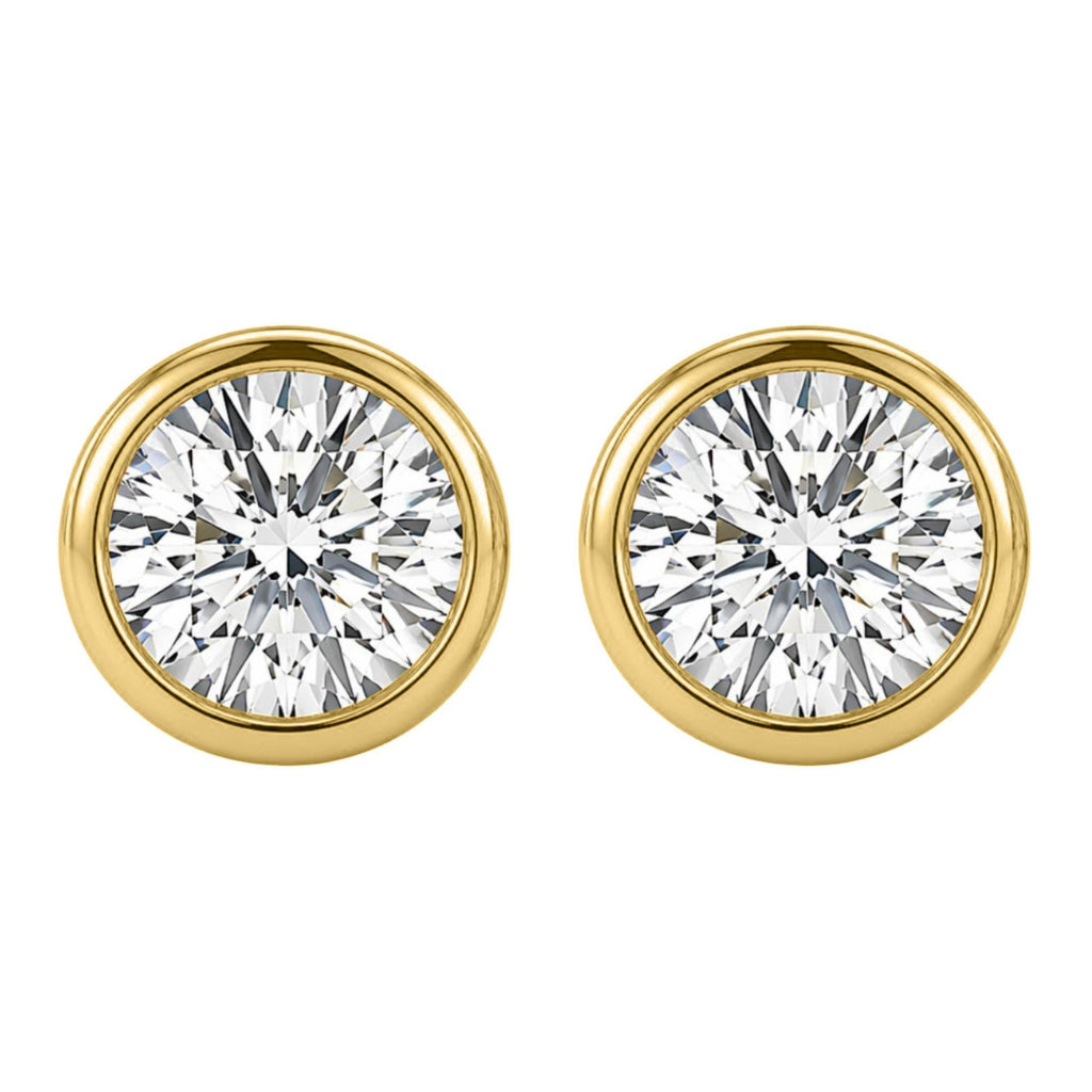 Diamonair Solitaire Bezel Earings Set - Lab Grown Diamond 14K Gold Solitaire Bezel Earrings