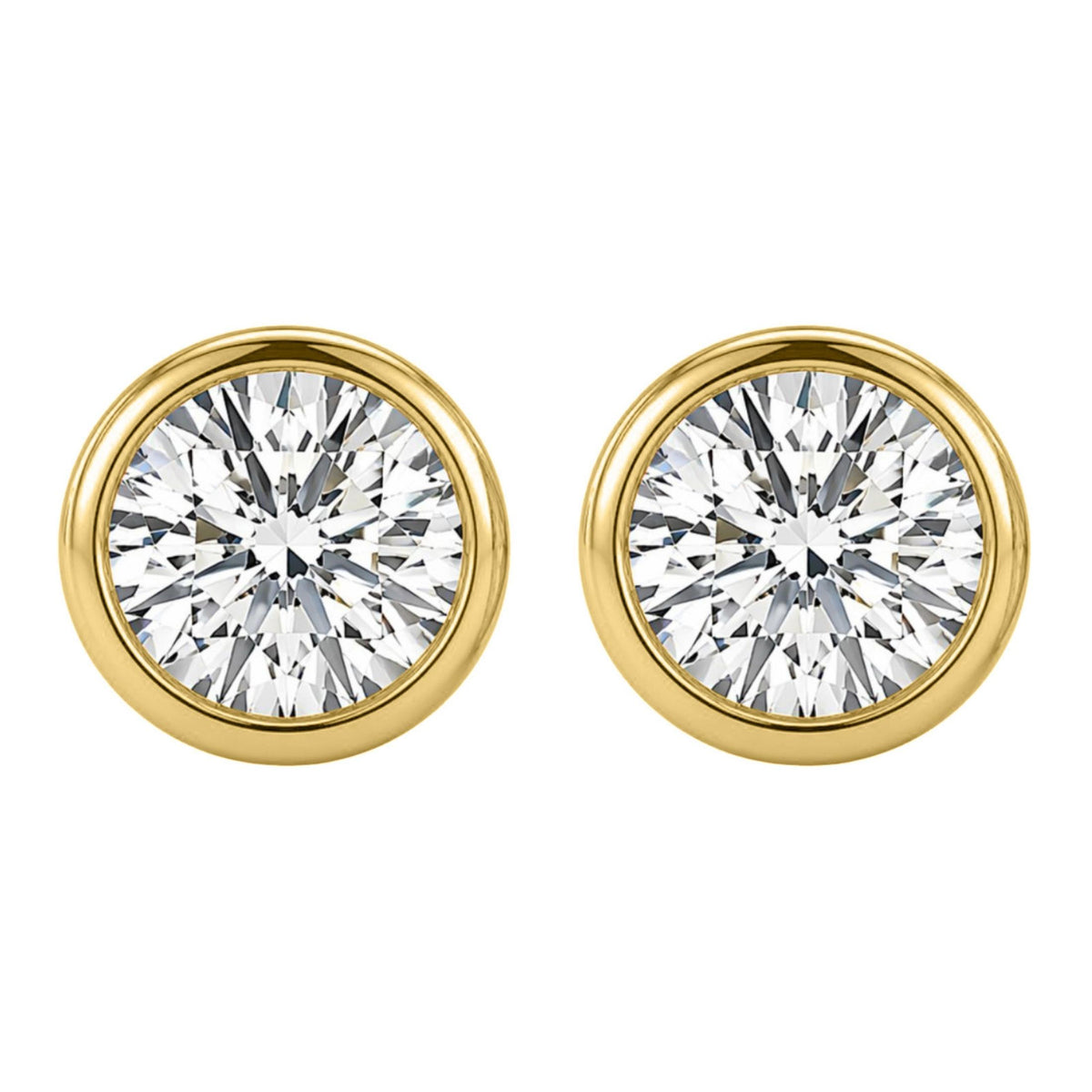 Diamonair Solitaire Bezel Earings Set - Lab Grown Diamond 14K Gold Solitaire Bezel Earrings