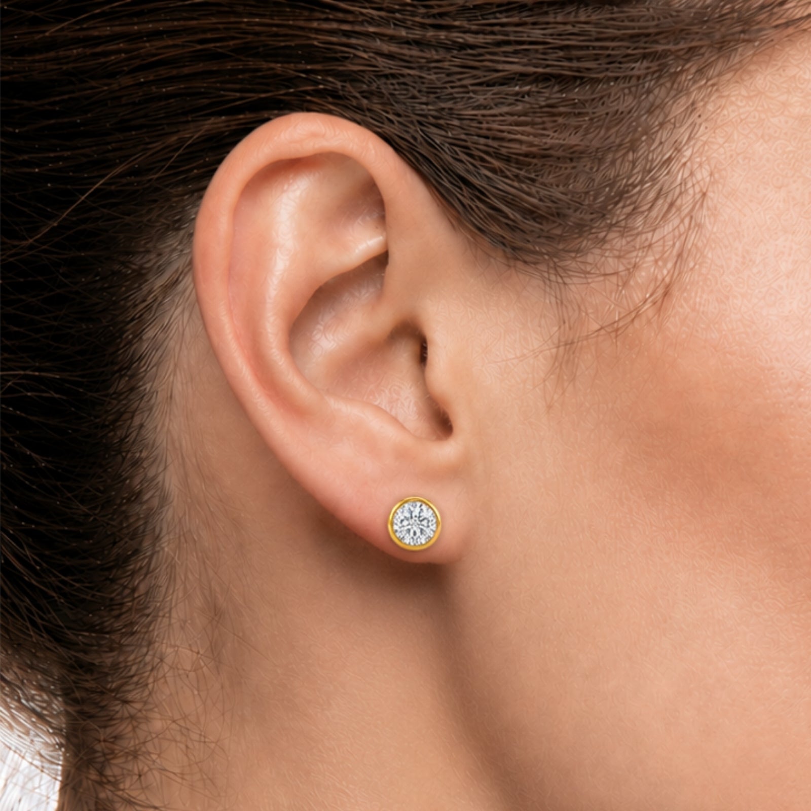 0.50-3.00 Carat T.W. Round-cut Lab Grown Diamond (F/VS+) 14K Gold Bezel set Stud Earrings with Double Notch Post & Pushback