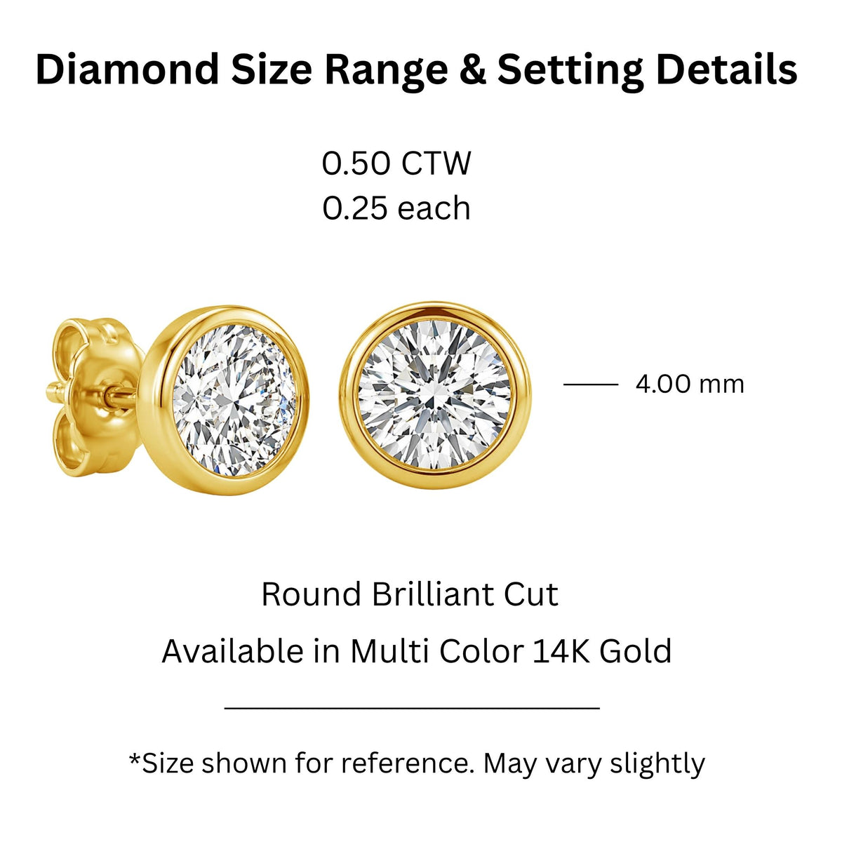 Diamonair Solitaire Bezel Earings Set - Lab Grown Diamond 14K Gold Solitaire Bezel Earrings