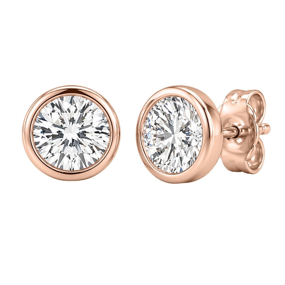 Diamonair Solitaire Bezel Earings Set - Lab Grown Diamond 14K Gold Solitaire Bezel Earrings