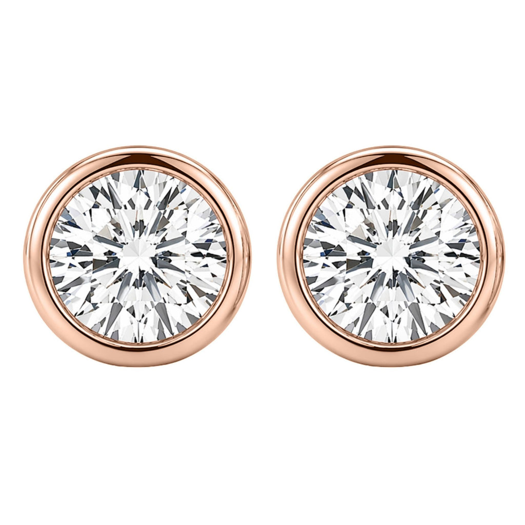 Diamonair Solitaire Bezel Earings Set - Lab Grown Diamond 14K Gold Solitaire Bezel Earrings