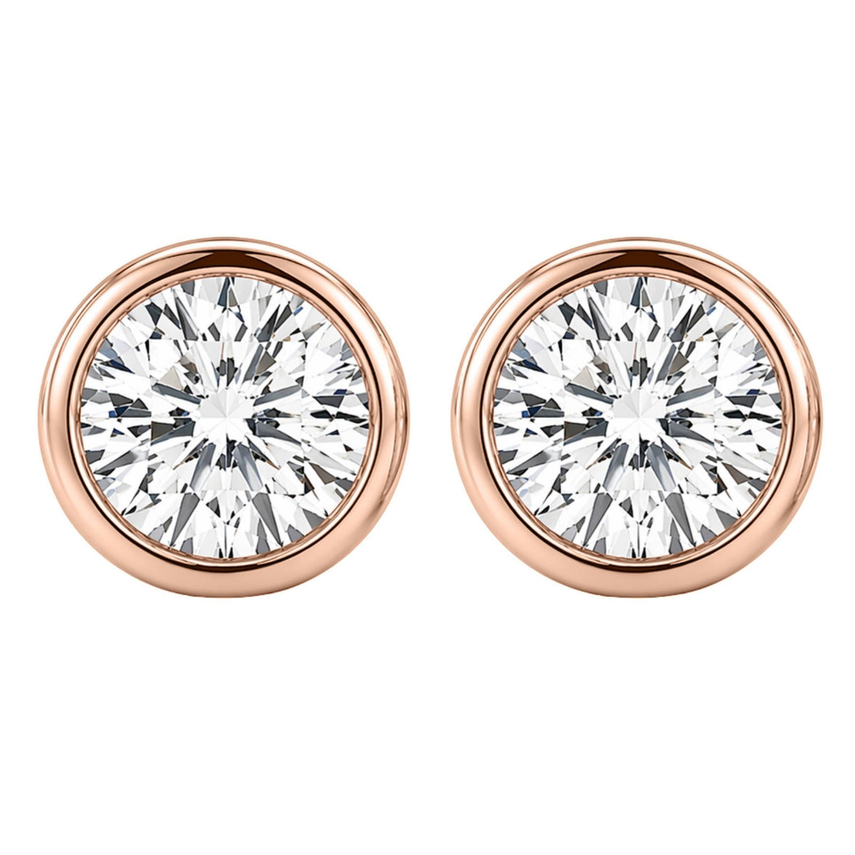 Diamonair Solitaire Bezel Earings Set - Lab Grown Diamond 14K Gold Solitaire Bezel Earrings