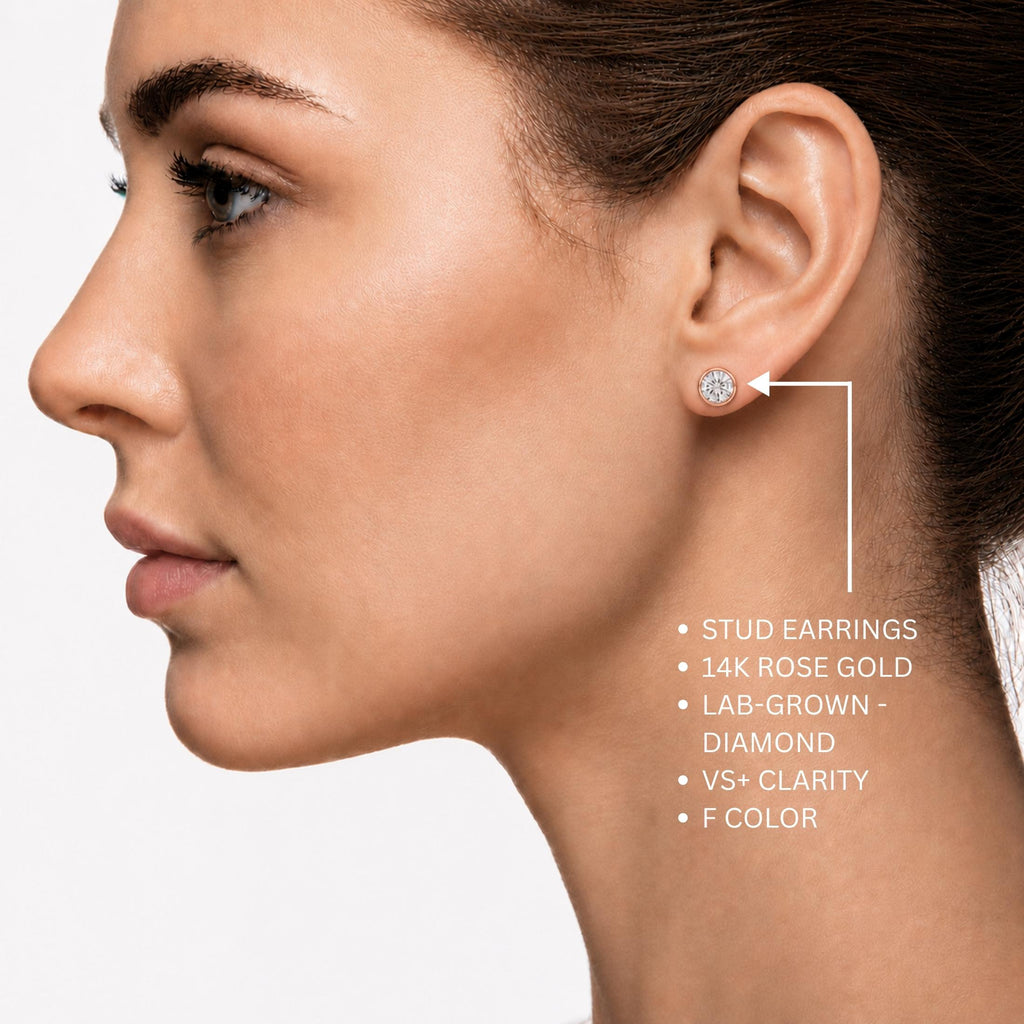 Diamonair Solitaire Bezel Earings Set - Lab Grown Diamond 14K Gold Solitaire Bezel Earrings