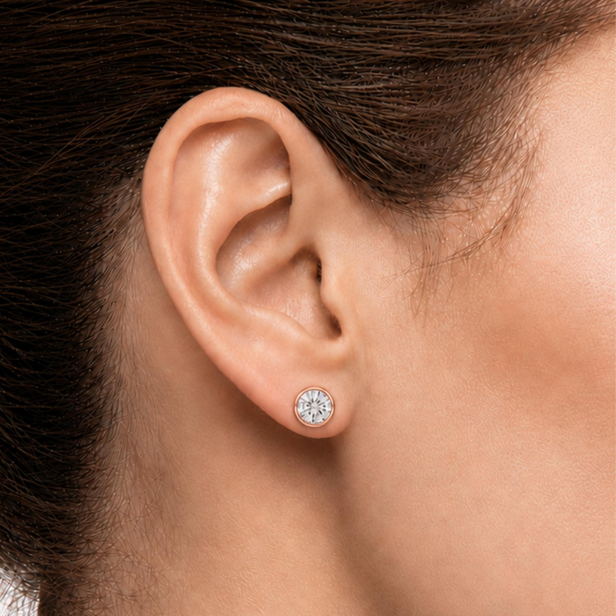 Diamonair Solitaire Bezel Earings Set - Lab Grown Diamond 14K Gold Solitaire Bezel Earrings