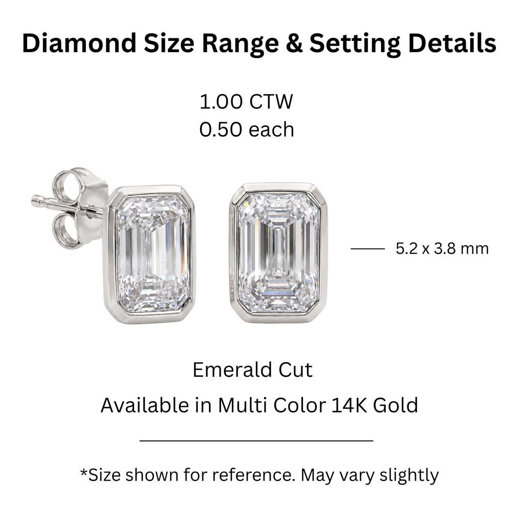 Diamonair Solitaire Bezel Earings Set - Lab Grown Diamond 14K Gold Solitaire Bezel Earrings