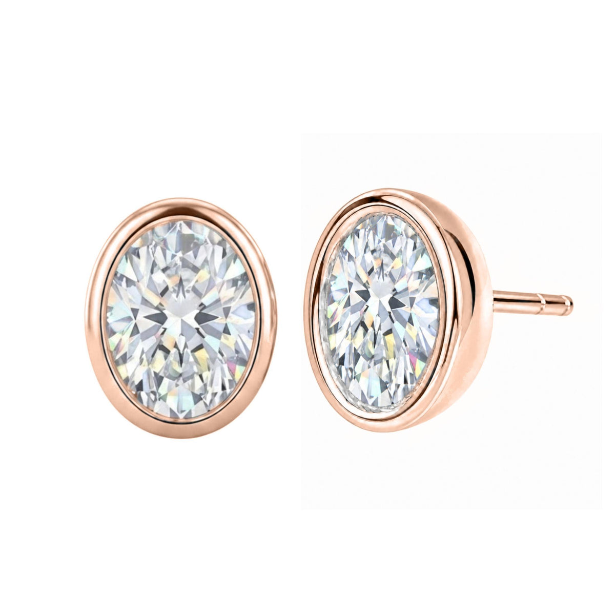 Diamonair Solitaire Bezel Earings Set - Lab Grown Diamond 14K Gold Solitaire Bezel Earrings