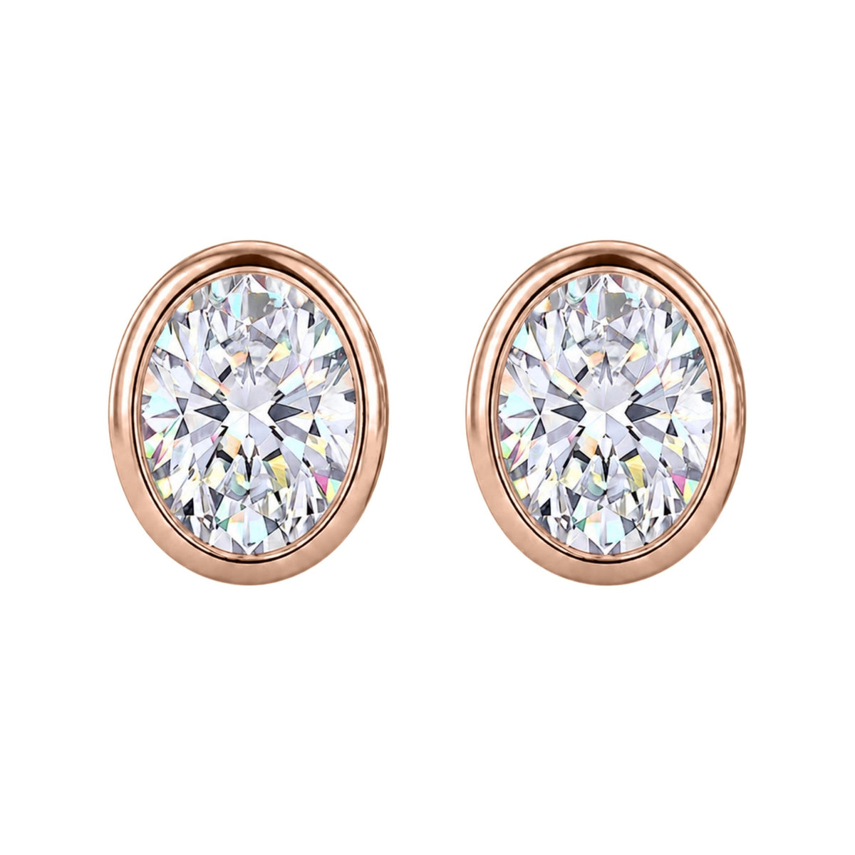 Diamonair Solitaire Bezel Earings Set - Lab Grown Diamond 14K Gold Solitaire Bezel Earrings