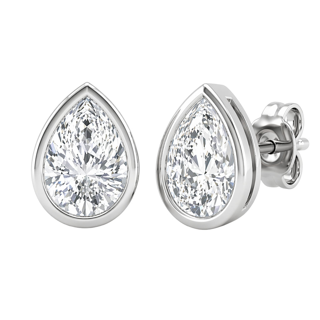 1.00 - 2.00 Carat T.W. Pear-cut Lab Grown Diamond (F/VS+) 14K Gold Bezel set Stud Earrings with Double Notch Post & Pushback