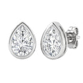 1.00 - 2.00 Carat T.W. Pear-cut Lab Grown Diamond (F/VS+) 14K Gold Bezel set Stud Earrings with Double Notch Post & Pushback