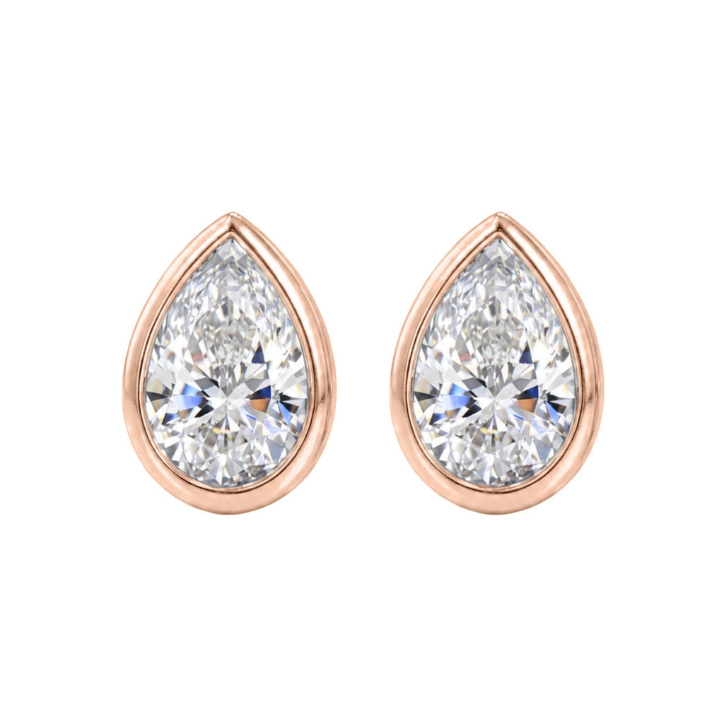 Diamonair Solitaire Bezel Earings Set - Lab Grown Diamond 14K Gold Solitaire Bezel Earrings