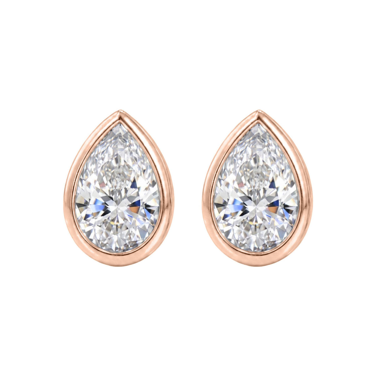 Diamonair Solitaire Bezel Earings Set - Lab Grown Diamond 14K Gold Solitaire Bezel Earrings