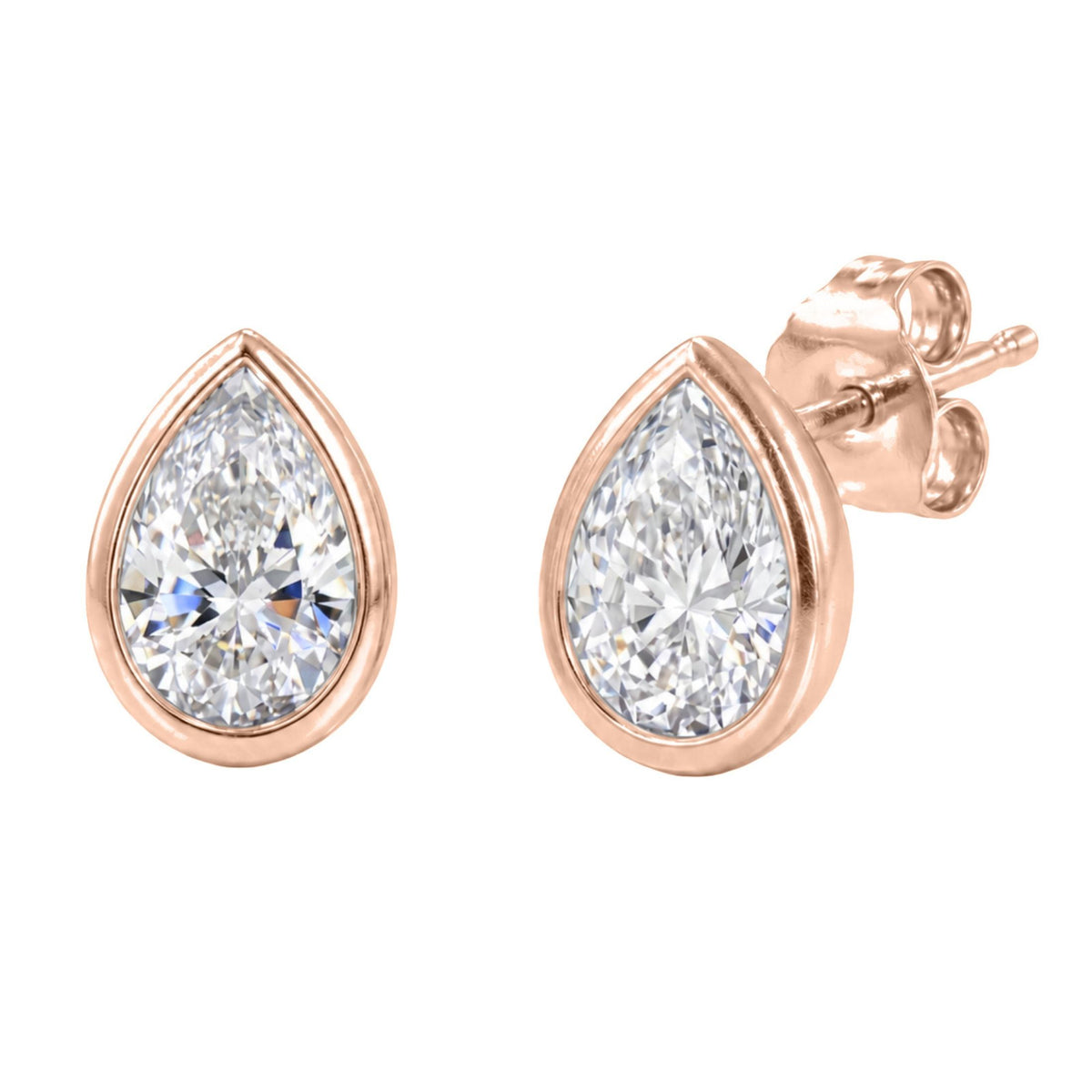 Diamonair Solitaire Bezel Earings Set - Lab Grown Diamond 14K Gold Solitaire Bezel Earrings
