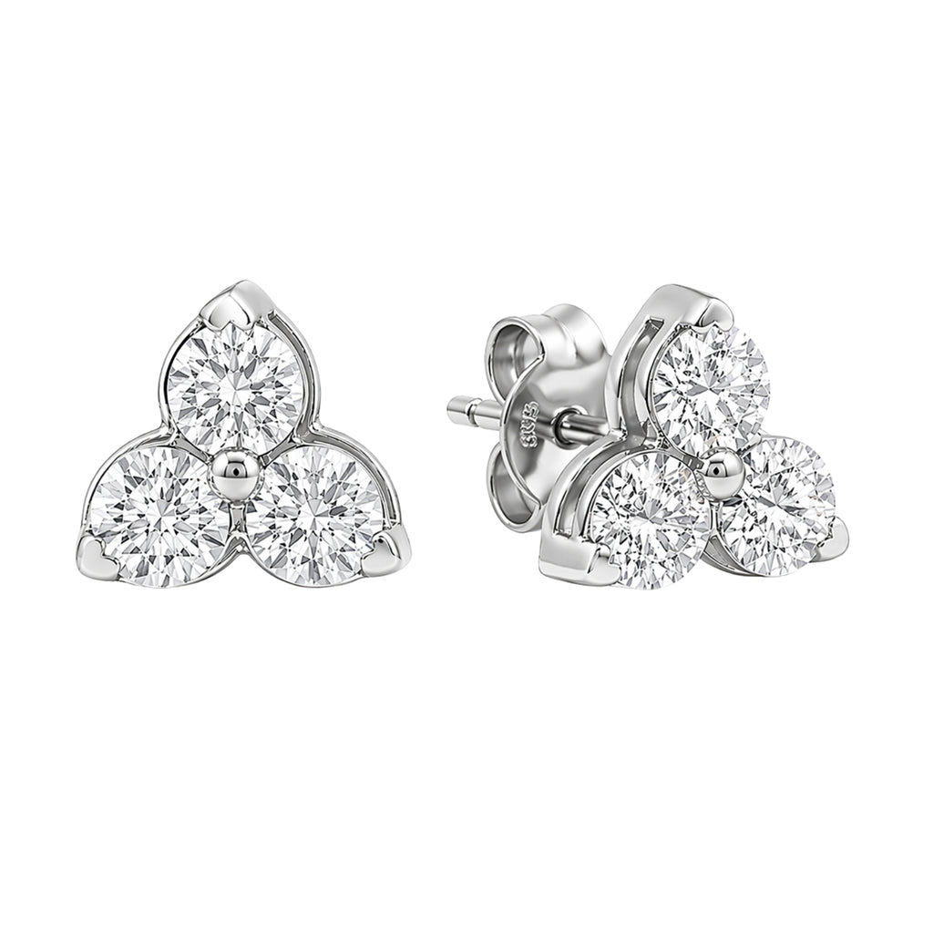 0.25 - 3.00 Carat T.W. Round-cut Lab Grown Diamond (F/VS+) 14K Gold 3 Stone Earrings with Double Notch Post & Pushback