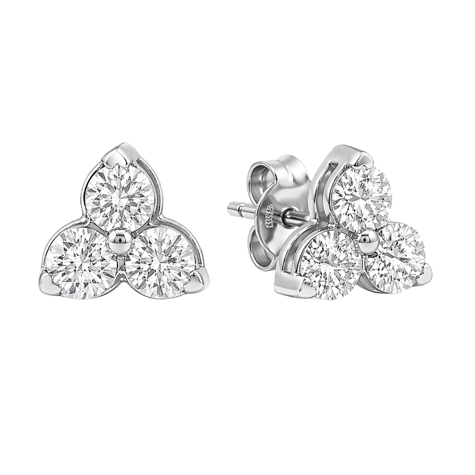 0.25 - 3.00 Carat T.W. Round-cut Lab Grown Diamond (F/VS+) 14K Gold 3 Stone Earrings with Double Notch Post & Pushback