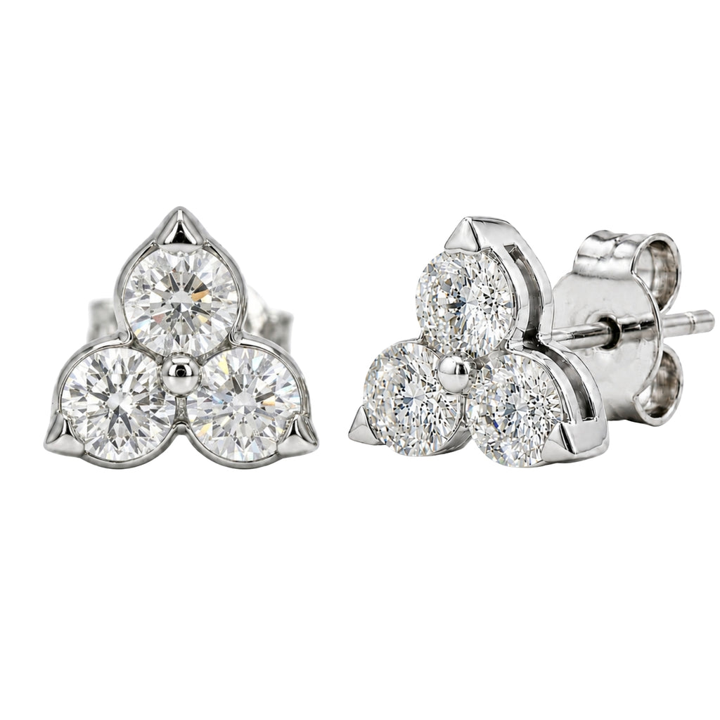 0.25 - 3.00 Carat T.W. Round-cut Lab Grown Diamond (F/VS+) 14K Gold 3 Stone Earrings with Double Notch Post & Pushback