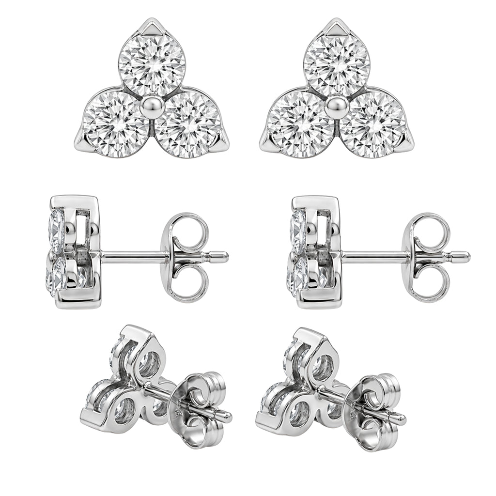 0.25 - 3.00 Carat T.W. Round-cut Lab Grown Diamond (F/VS+) 14K Gold 3 Stone Earrings with Double Notch Post & Pushback