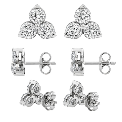 0.25 - 3.00 Carat T.W. Round-cut Lab Grown Diamond (F/VS+) 14K Gold 3 Stone Earrings with Double Notch Post & Pushback