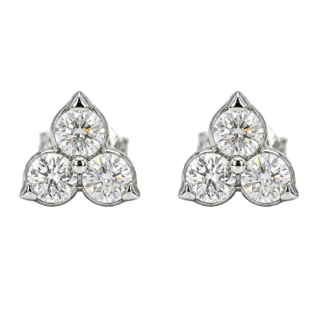 0.25 - 3.00 Carat T.W. Round-cut Lab Grown Diamond (F/VS+) 14K Gold 3 Stone Earrings with Double Notch Post & Pushback