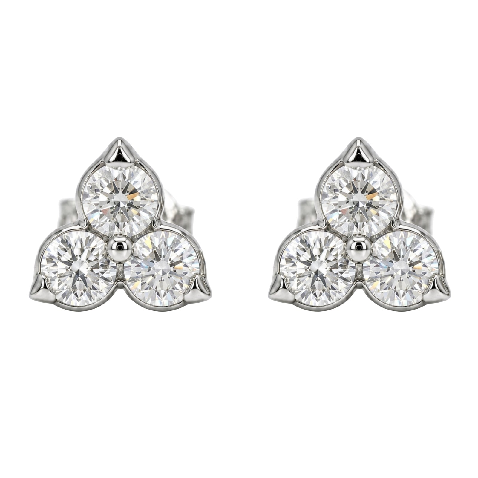0.25 - 3.00 Carat T.W. Round-cut Lab Grown Diamond (F/VS+) 14K Gold 3 Stone Earrings with Double Notch Post & Pushback