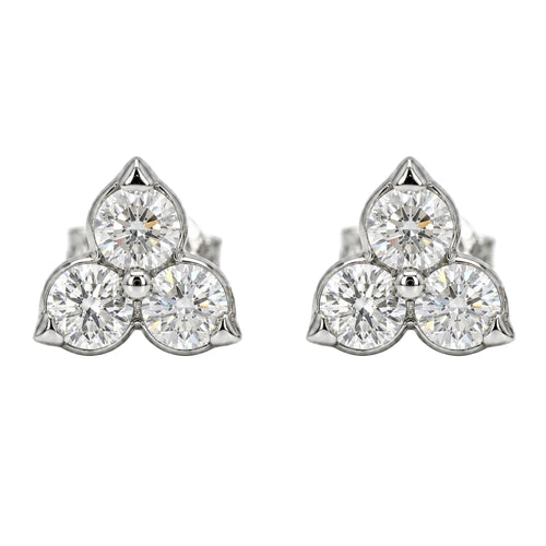 0.25 - 3.00 Carat T.W. Round-cut Lab Grown Diamond (F/VS+) 14K Gold 3 Stone Earrings with Double Notch Post & Pushback