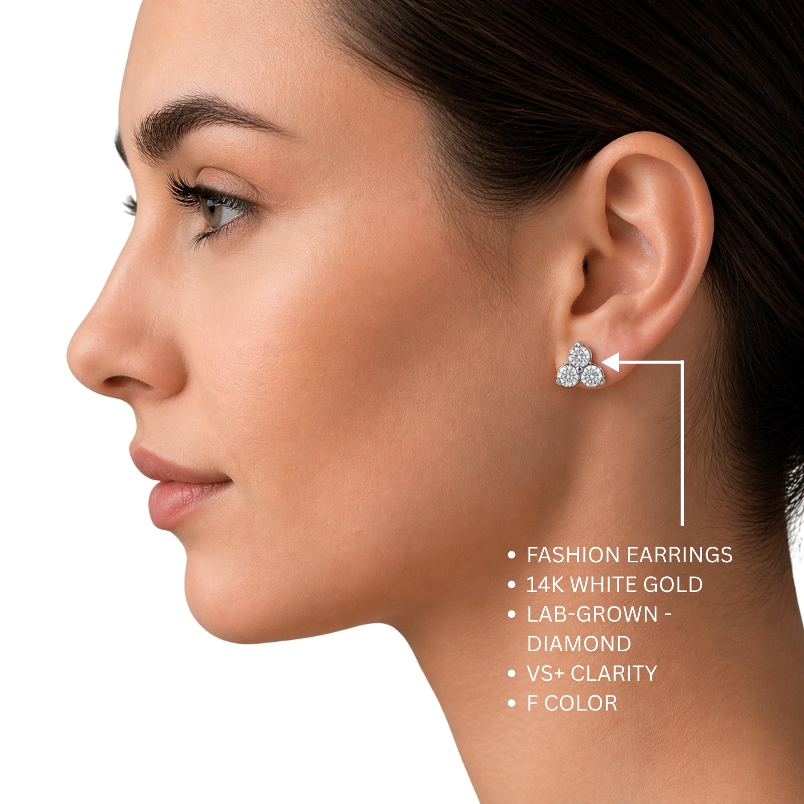 0.25 - 3.00 Carat T.W. Round-cut Lab Grown Diamond (F/VS+) 14K Gold 3 Stone Earrings with Double Notch Post & Pushback